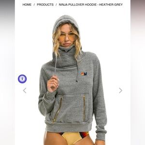 Aviator Nation NINJA PULLOVER HOODIE - HEATHER GREY Size Large